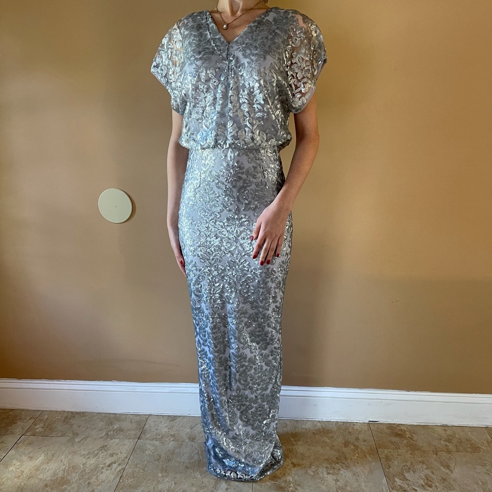 Silver sequin Adrianna Papell Gown